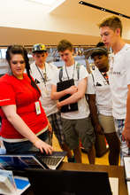 Student work with Microsoft Store staff