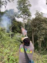 Making loud noises to encourage orangutan movement