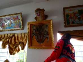 Lion head and tiger head skin in trader's house