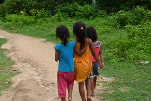 Girls heading home in Suoi Cat Village