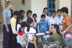 Jane and Stephen teaching bike maintenance