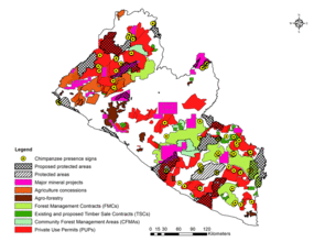 Map of chimpanzee presence in Liberia