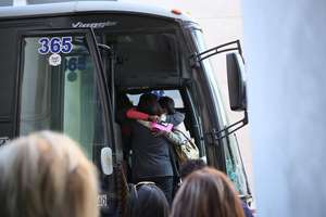 Boarding the bus to go to Mexico to board the ship