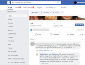 Facebook post responding to a user's question