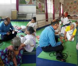 Doctor checking on resident widows