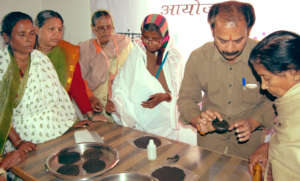 Women carefully watch and learn during training