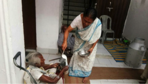 Milk distribution at Maitri Ghar
