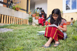 During an outdoor class in the school's garden