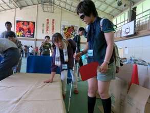 navigating the mock-up using a walking stick