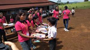 Students receiving study materials