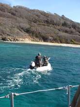 Leaving the research boat for Catholic Island