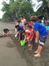 Liberacion de tortugas con ninos locales