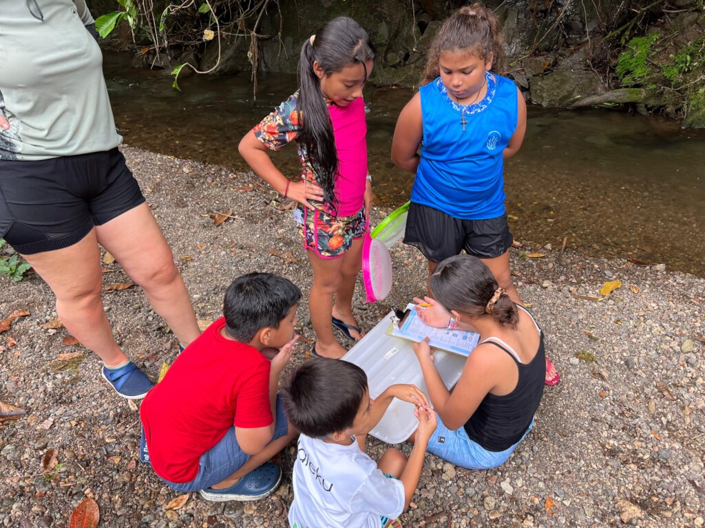 Children monitoring the health of the river