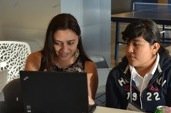 Mary Jay works on a story at Cornerstone OnDemand