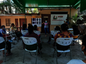 Vilma teaching how to use reusable menstrual pads