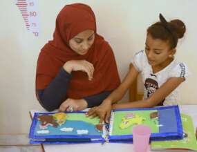 Big and Little Sisters studying together.