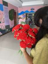 Clasping newly made bouquet