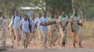 Girls going to class
