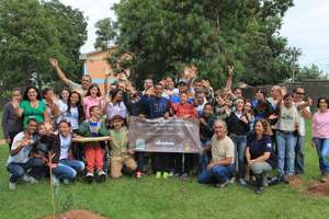 Students celebrate their new schoolyard orchard