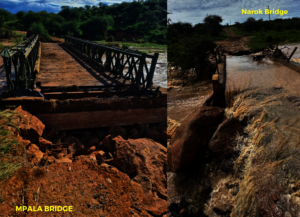 Bridges destroyed by rain-cutting transportation
