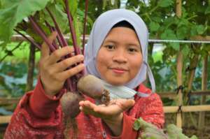 Girl with Bit Root Plants