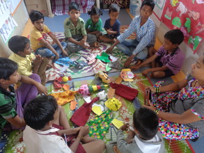 A teacher gets the children ready for the show