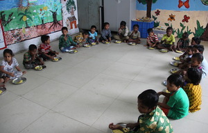 The pre-primary children during lunch time