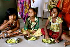 Enjoying the yummy lunch at the centre