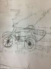 Bicycle parts drawn by a student