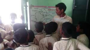Students studying the Panchayat Map
