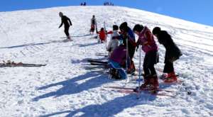 Shukria and her classmates skiing in Bamyan