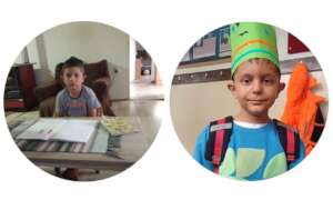 Youngest son with backpack and school supplies