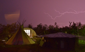 Sacred Earth Lodge at night