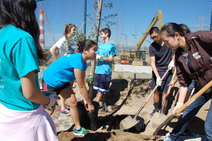 Volunteers digging a hole for a new tree