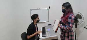 On the piano