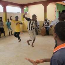 Bizung students practicing the KPALONGO dance