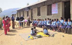 small school group with supplies