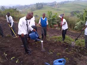 Helping to set up a community garden