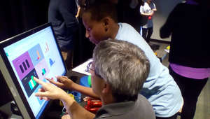 Student presents what he learned at a spring WOW!