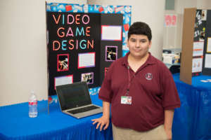 Student shows his video game design at spring WOW!