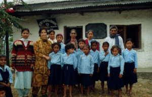 Aruna with SGT students in the early days, 1999.