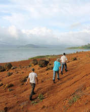 Lake Arenal shore line, water level down this year