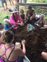 Filling tree bags with fertile soil!