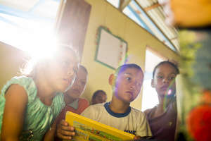 Children inside the new library