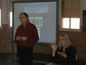 Teacher Lozano and interpreter of sign language