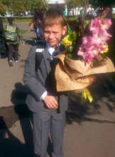 First school day with flowers for a teacher