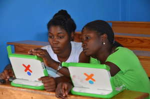 Students working with laptops