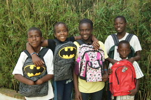 Some of our students picking up their supplies