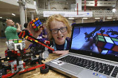 Coolest Projects Winner with her Rubix Cube Solver