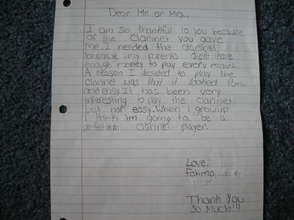 Letter from a student giving thanks
